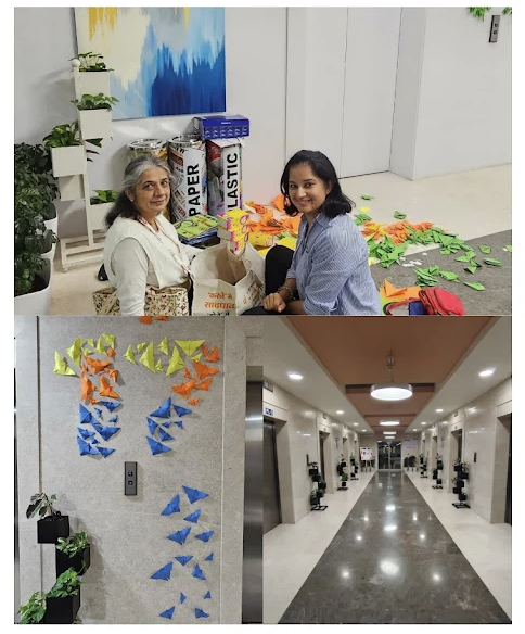 Geetha Kukreja demonstrating origami folds during a workshop